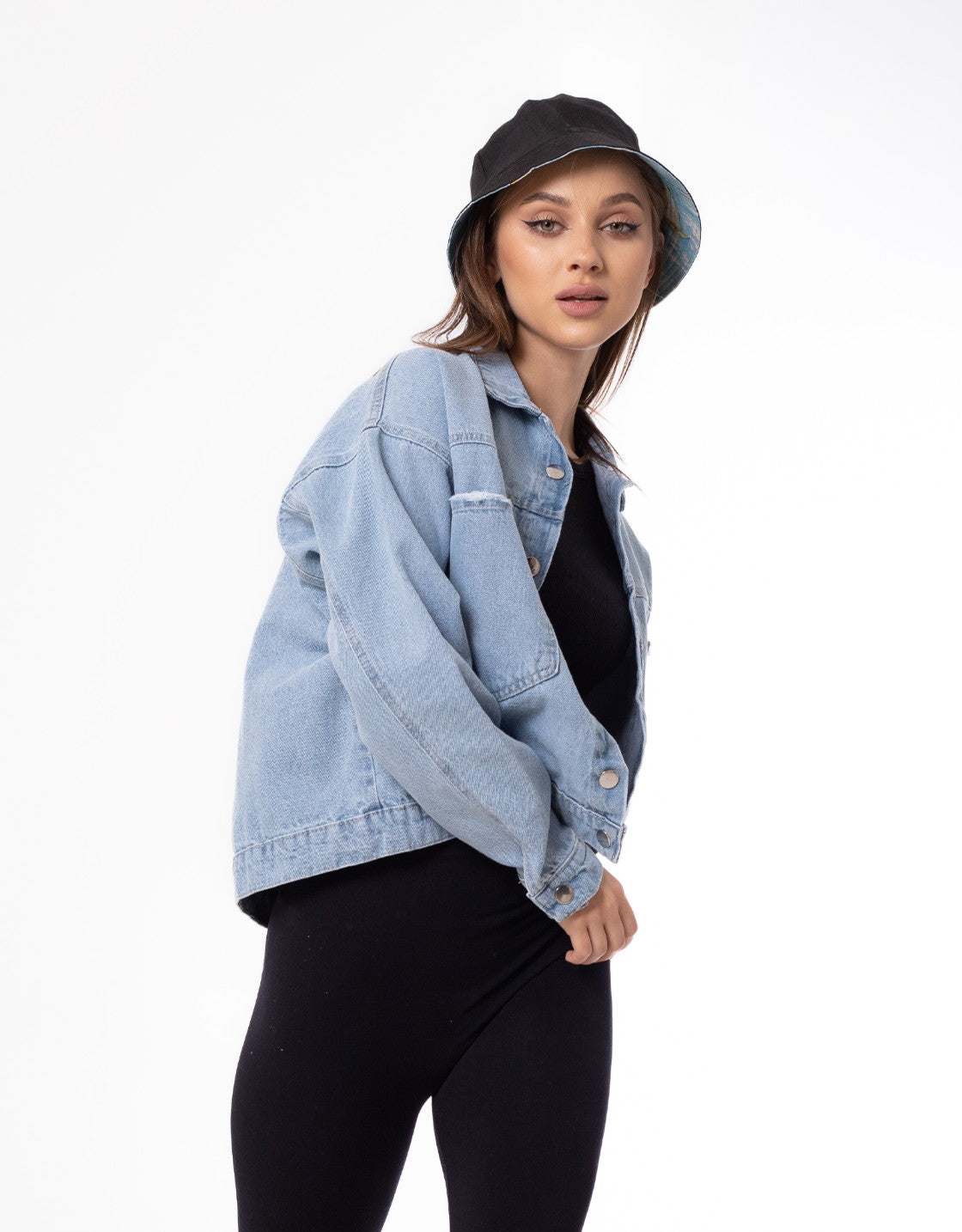 Jeans Jacket Pocket Embellished Drop Shoulder Light Quarry Color OJ-542V
