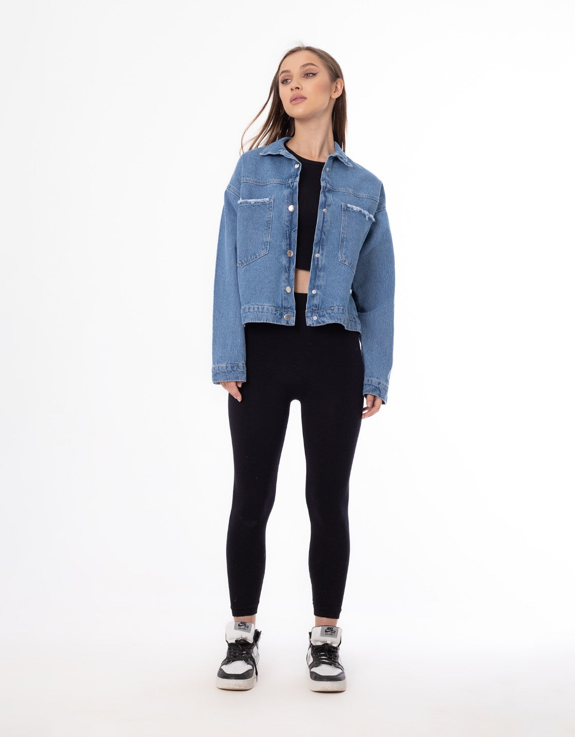 jeans Jacket Pocket Embellished Drop Shoulder Dark Blue OJ-542A