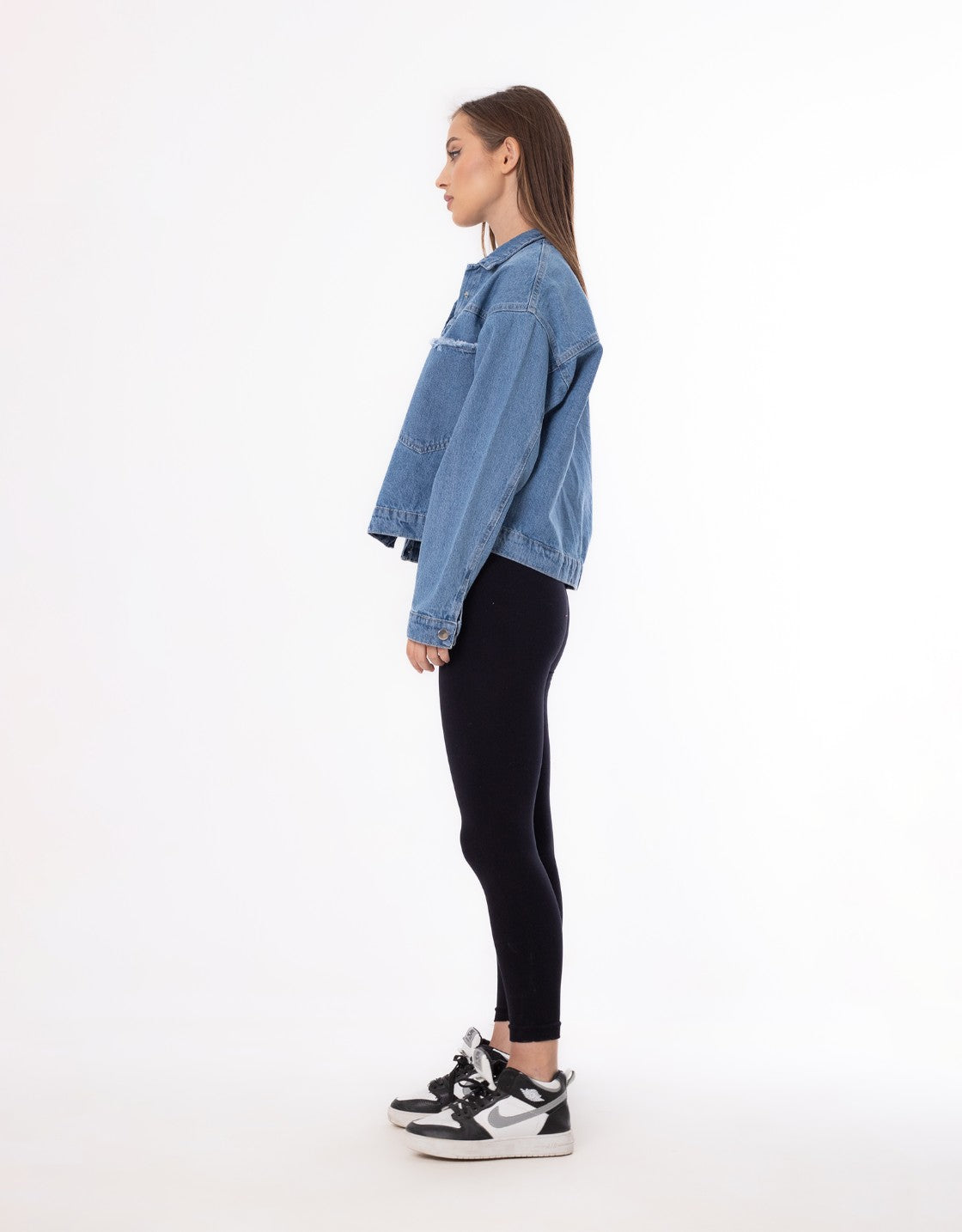 jeans Jacket Pocket Embellished Drop Shoulder Dark Blue OJ-542A