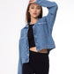 jeans Jacket Pocket Embellished Drop Shoulder Dark Blue OJ-542A