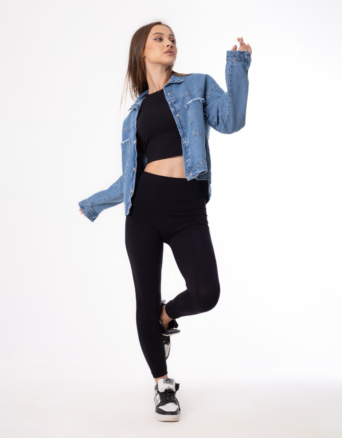jeans Jacket Pocket Embellished Drop Shoulder Dark Blue OJ-542A