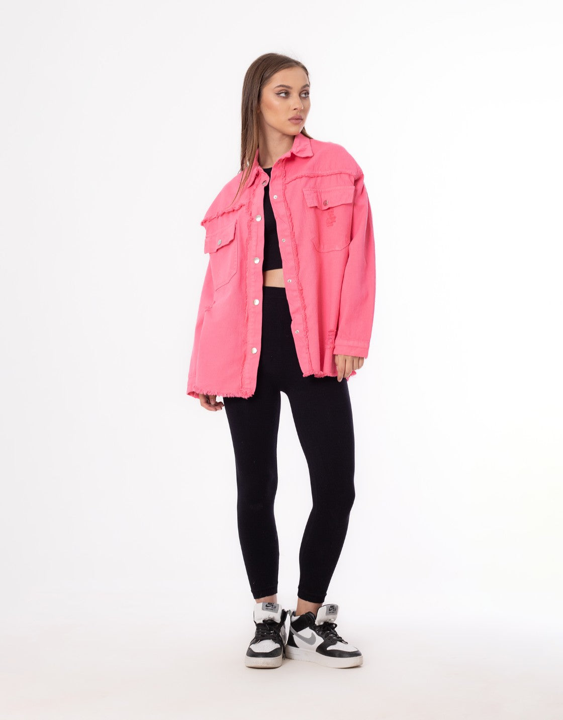 Gabardine Ripped Casual Jacket Pink Color OJ-540F