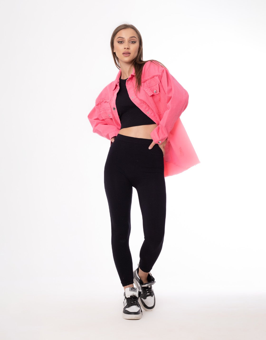 Gabardine Ripped Casual Jacket Pink Color OJ-540F