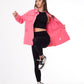 Gabardine Ripped Casual Jacket Pink Color OJ-540F