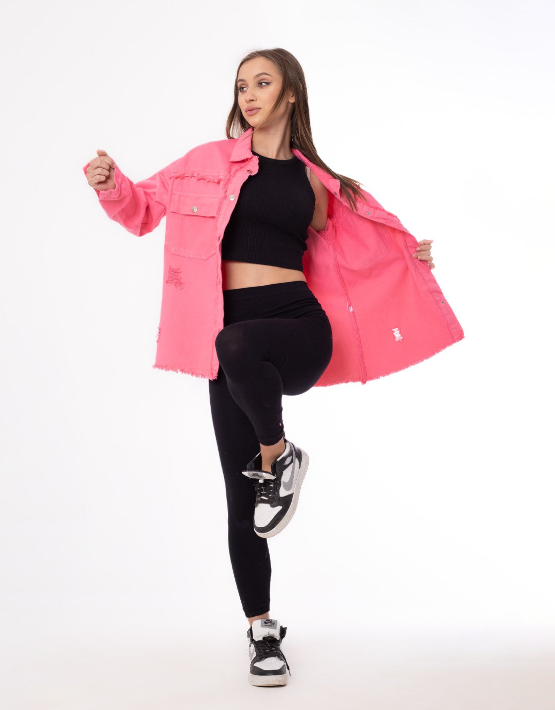 Gabardine Ripped Casual Jacket Pink Color OJ-540F