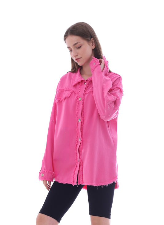Gabardine With Sequins On The Shoulder Jacket Pink Color OJ-553F