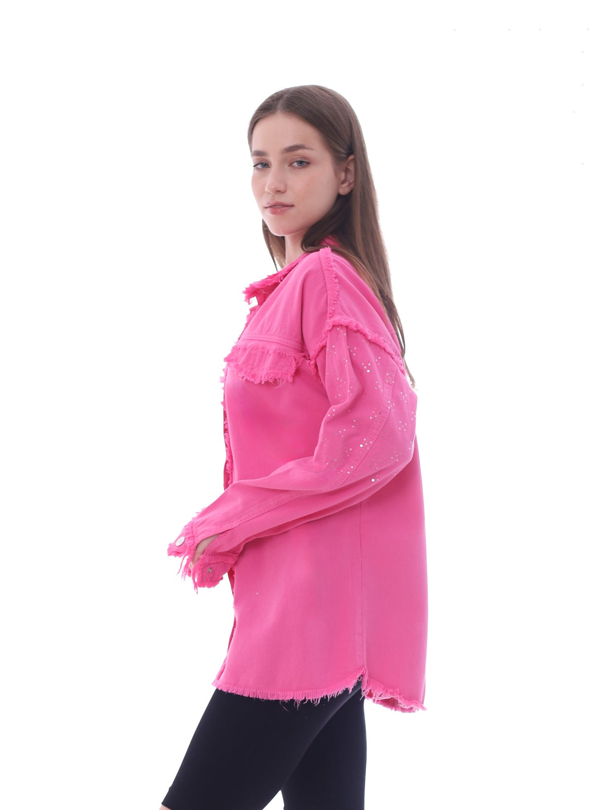 Gabardine With Sequins On The Shoulder Jacket Pink Color OJ-553F