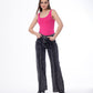 Straight Fringe Long Lines Jeans Pants Dark Grey Color OB-639BBL