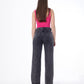 Straight Fringe Long Lines Jeans Pants Dark Grey Color OB-639BBL