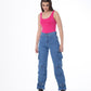 High Waist Flap Pocket Cargo Glued Bottom Medium Blue Jeans Pants OB-628B