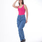 High Waist Flap Pocket Cargo Glued Bottom Medium Blue Jeans Pants OB-628B