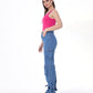High Waist Flap Pocket Cargo Glued Bottom Medium Blue Jeans Pants OB-628B