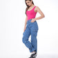 High Waist Flap Pocket Cargo Glued Bottom Medium Blue Jeans Pants OB-628B