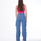High Waist Flap Pocket Cargo Glued Bottom Medium Blue Jeans Pants OB-628B