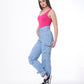 High Waist Flap Pocket Cargo Glued Bottom Light Blue Jeans Pants OB-628C