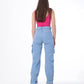 High Waist Flap Pocket Cargo Glued Bottom Light Blue Jeans Pants OB-628C