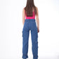 High Waist Flap Pocket Cargo Glued Bottom Dark Blue Jeans Pants OB-628A