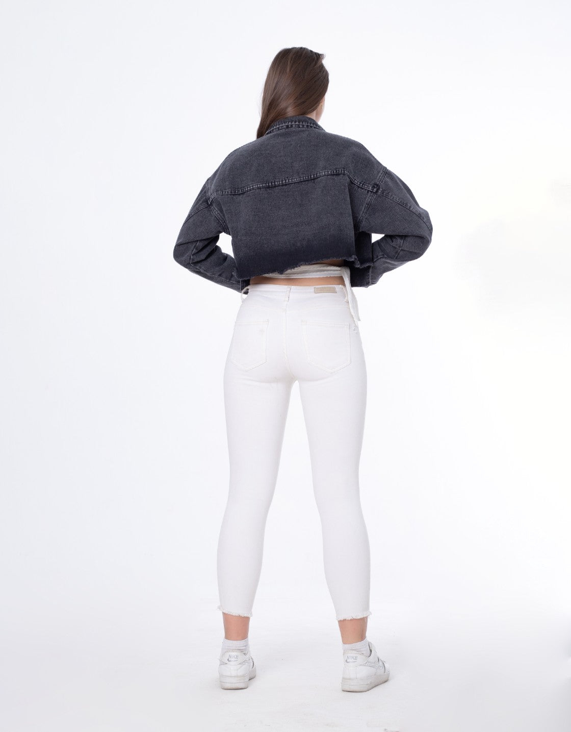 Cropped Jeans Jacket Light Grey Color OJ-537CBL