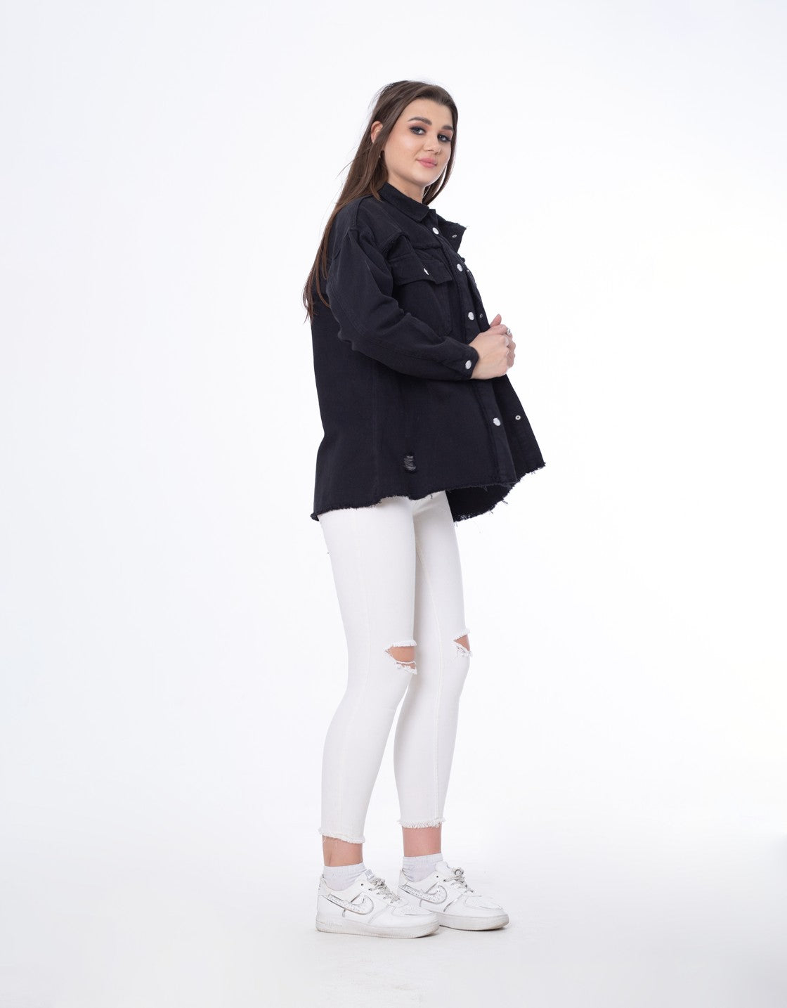 Gabardine Ripped Casual Jacket Black Color OJ-540BL