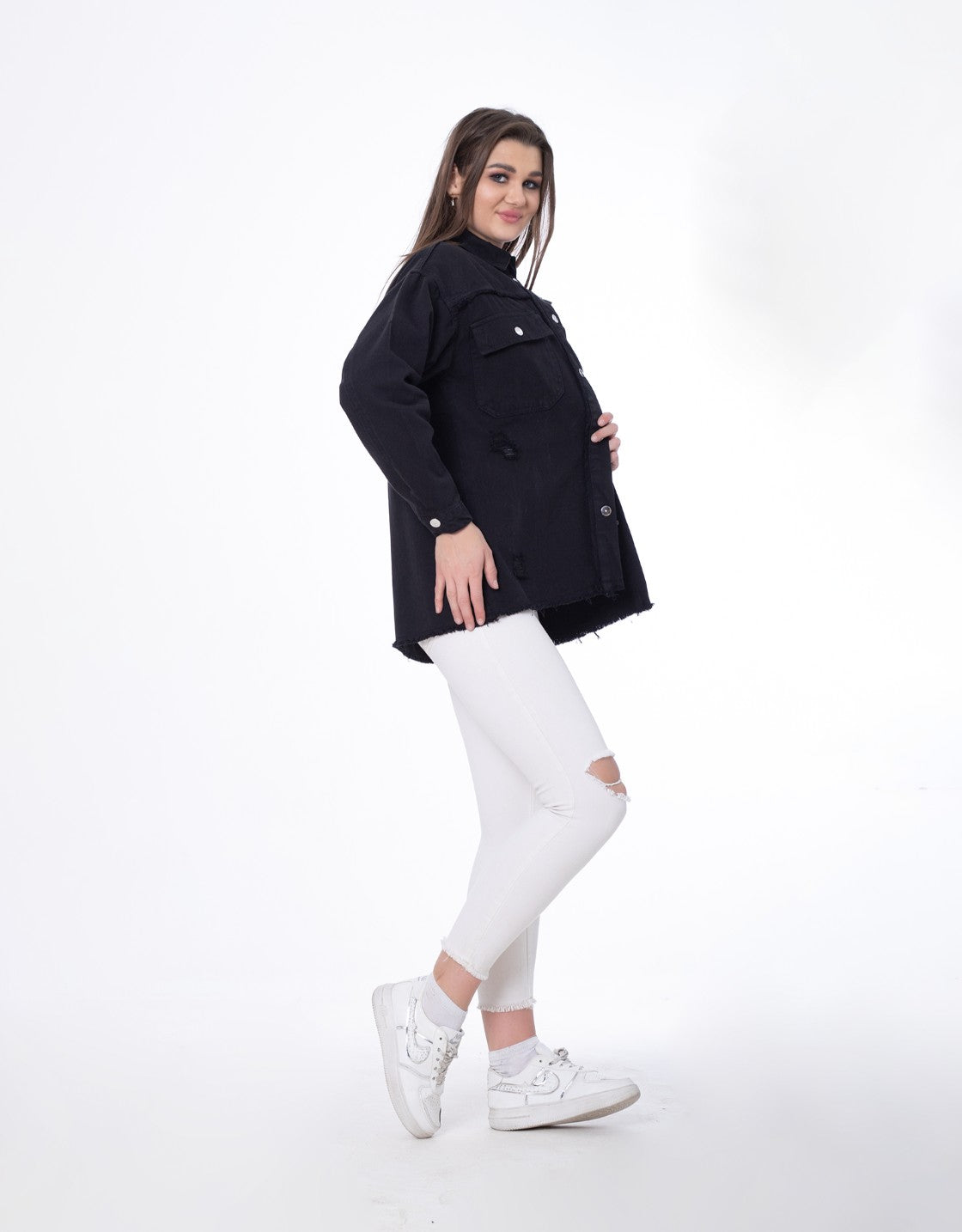 Gabardine Ripped Casual Jacket Black Color OJ-540BL