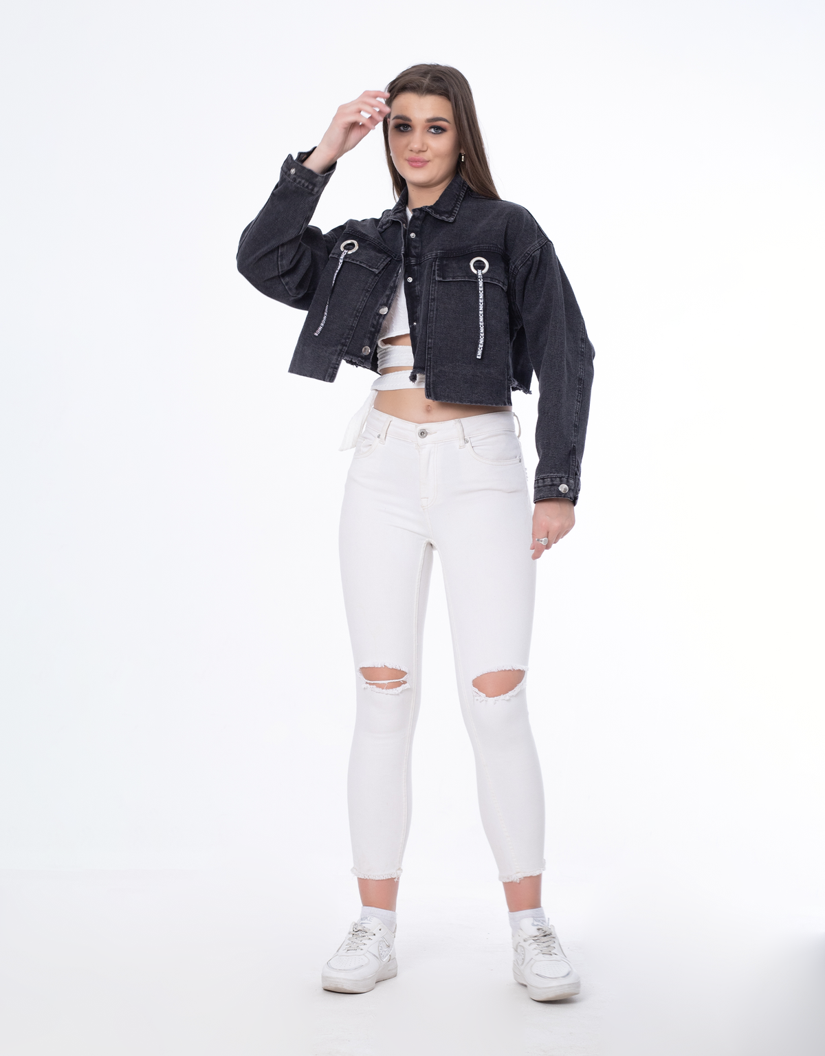 Cropped Jeans Jacket Dark Grey Color OJ-537BBL