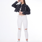 Cropped Jeans Jacket Dark Grey Color OJ-537BBL
