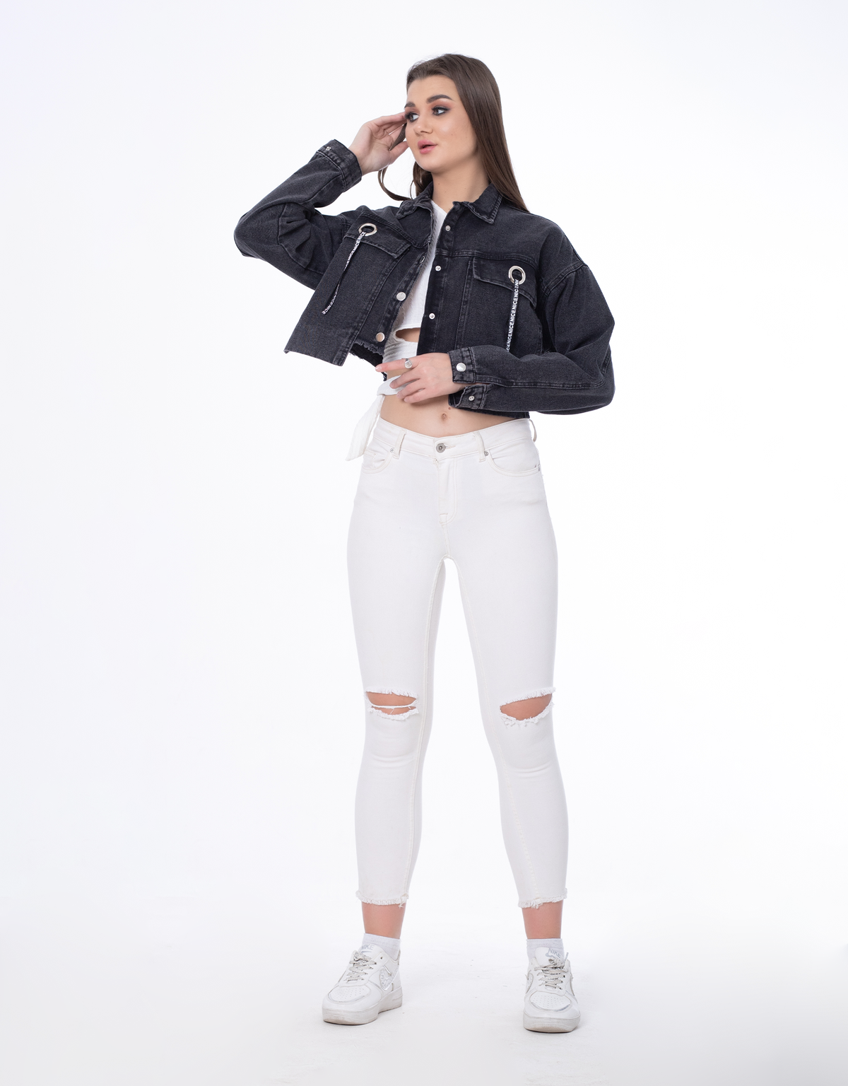 Cropped Jeans Jacket Dark Grey Color OJ-537BBL