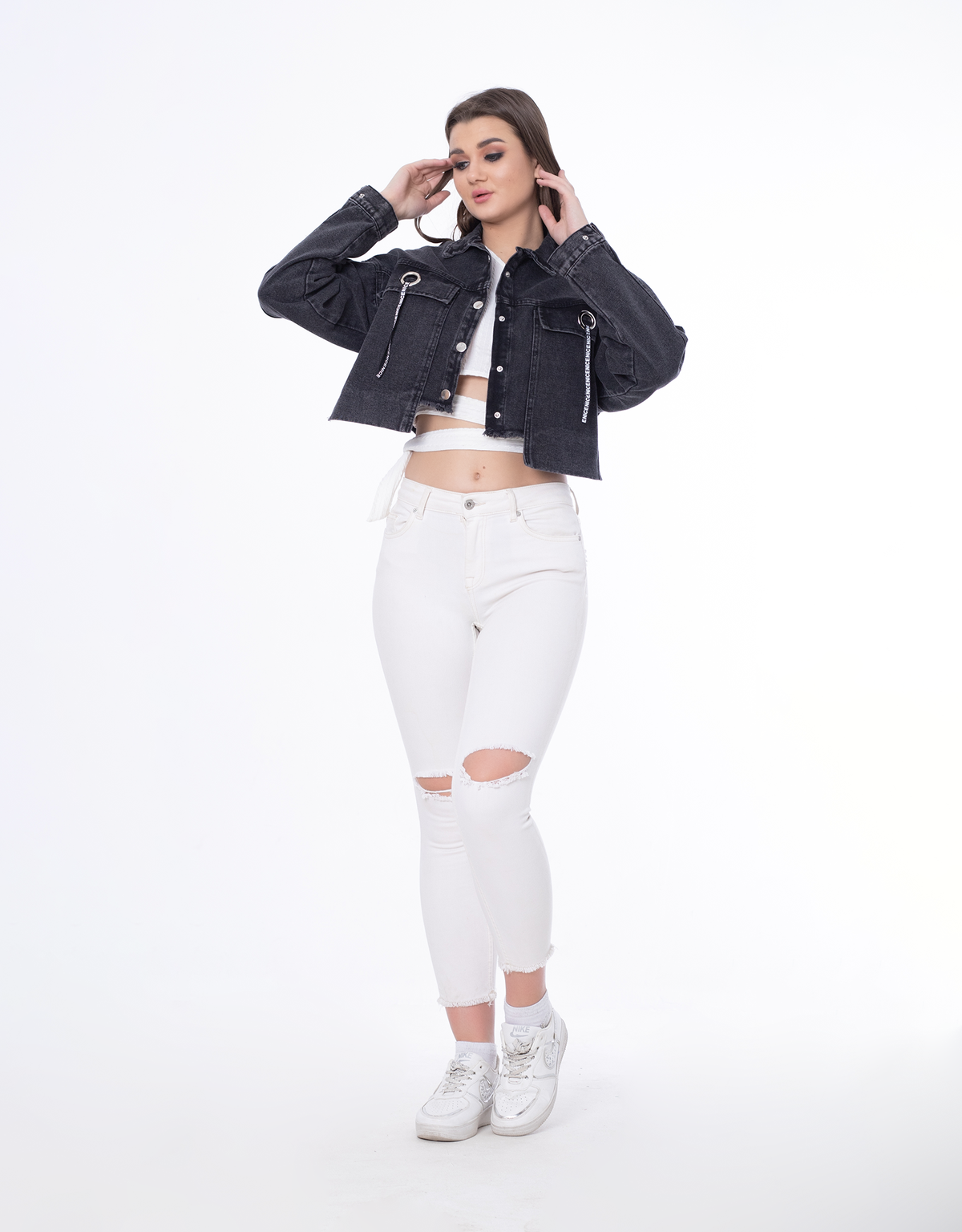 Cropped Jeans Jacket Dark Grey Color OJ-537BBL