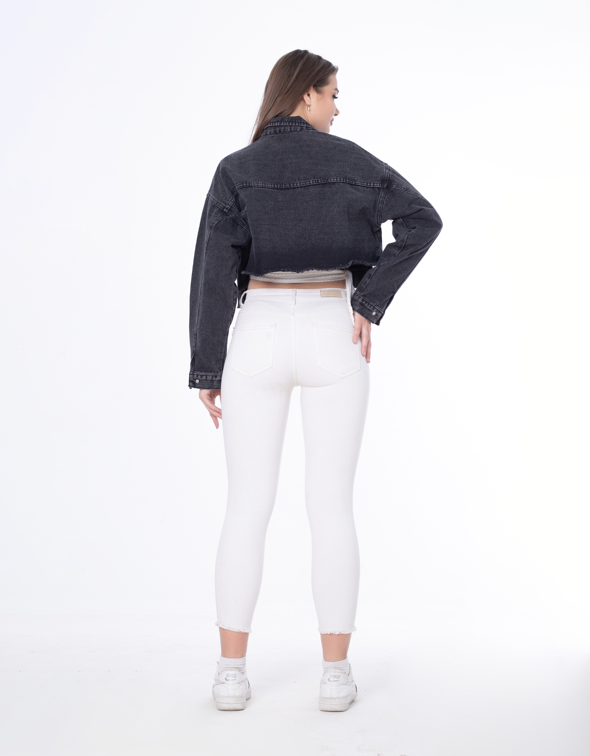 Cropped Jeans Jacket Dark Grey Color OJ-537BBL