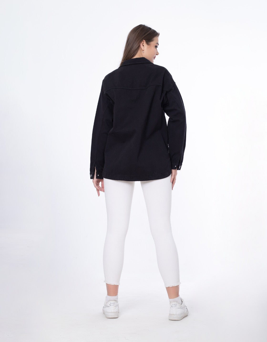 Gabardine Jacket With Pockets Front Buttons Black Color OJ-512BBL
