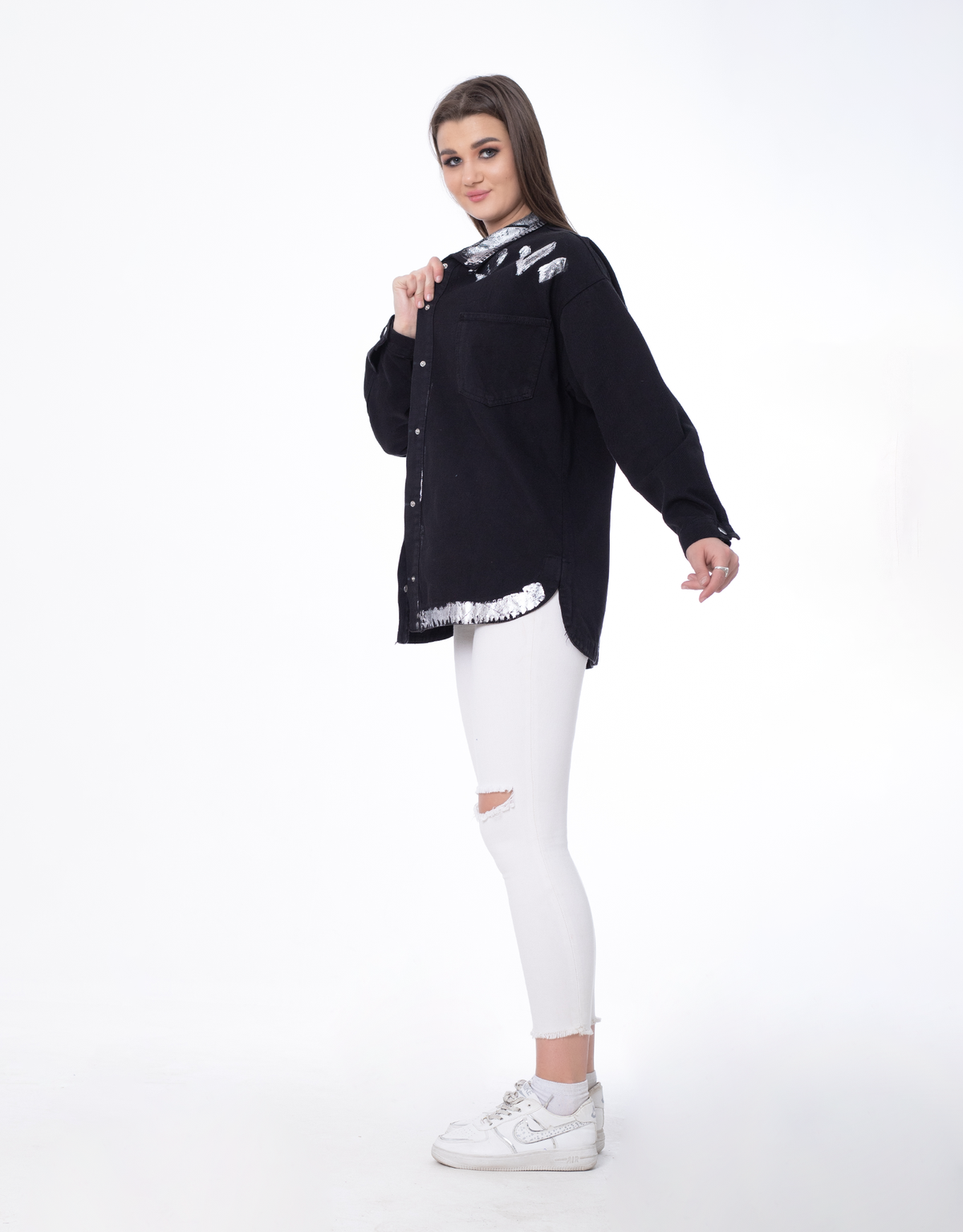 Gabardine Jacket Metallic Black Color OJ-512/1BL