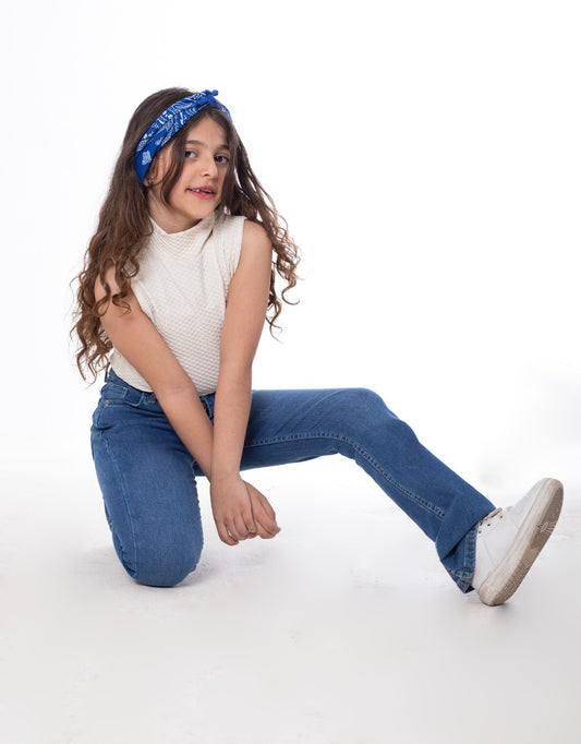 High Waist Charleston Medium Blue Jeans Pants OB-451B