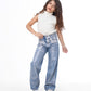 Straight Jeans Pants Metallic Medium Blue Color OB-397/1B