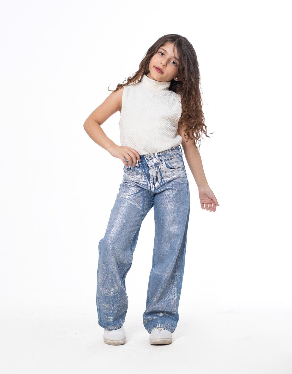 Straight Jeans Pants Metallic Medium Blue Color OB-397/1B