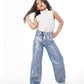 Straight Jeans Pants Metallic Medium Blue Color OB-397/1B