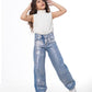 Straight Jeans Pants Metallic Medium Blue Color OB-397/1B