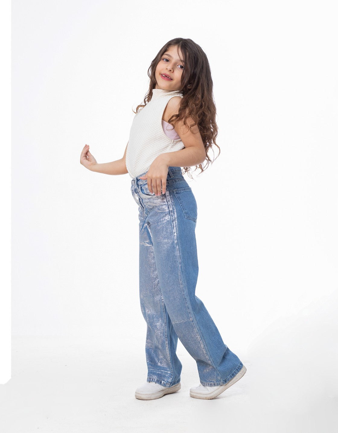 Straight Jeans Pants Metallic Medium Blue Color OB-397/1B
