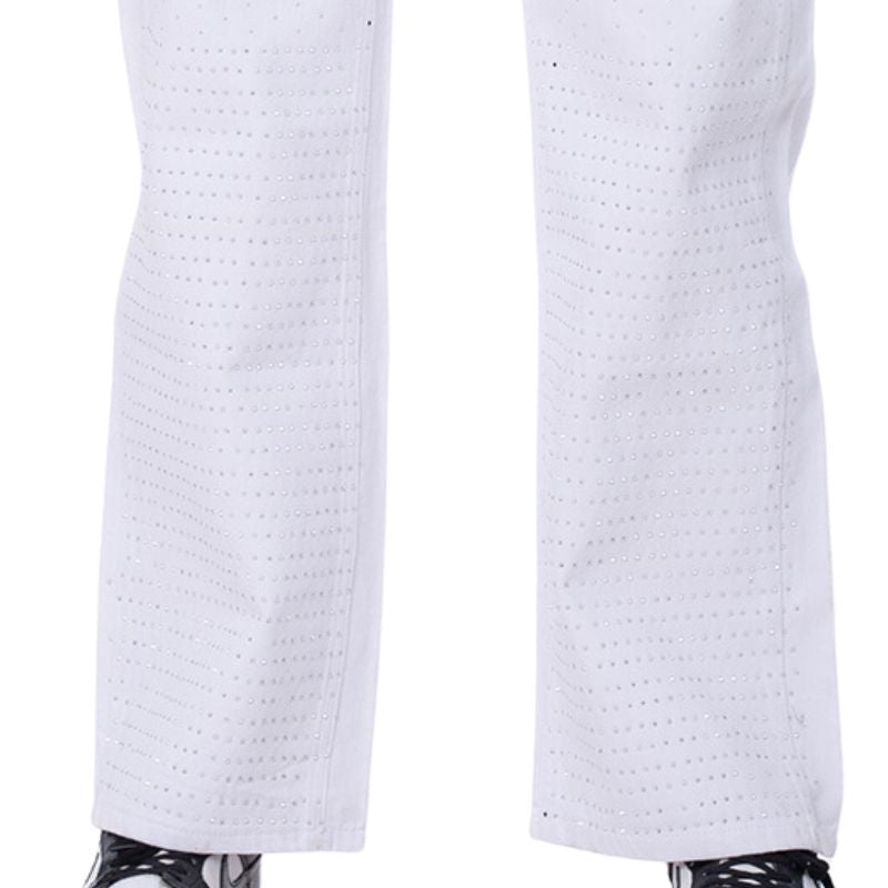 Strass Studded Jeans Pants White Color OBS-350W