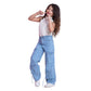 High Waist Flap Cargo Pocket Rope Light Blue Color Jeans Pants OB-635C