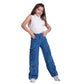 High Waist Flap Cargo Pocket Rope Medium Blue Color Jeans Pants OB-635B