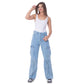 High Waist Flap Cargo Pocket Rope Light Blue Color Jeans Pants OB-634C