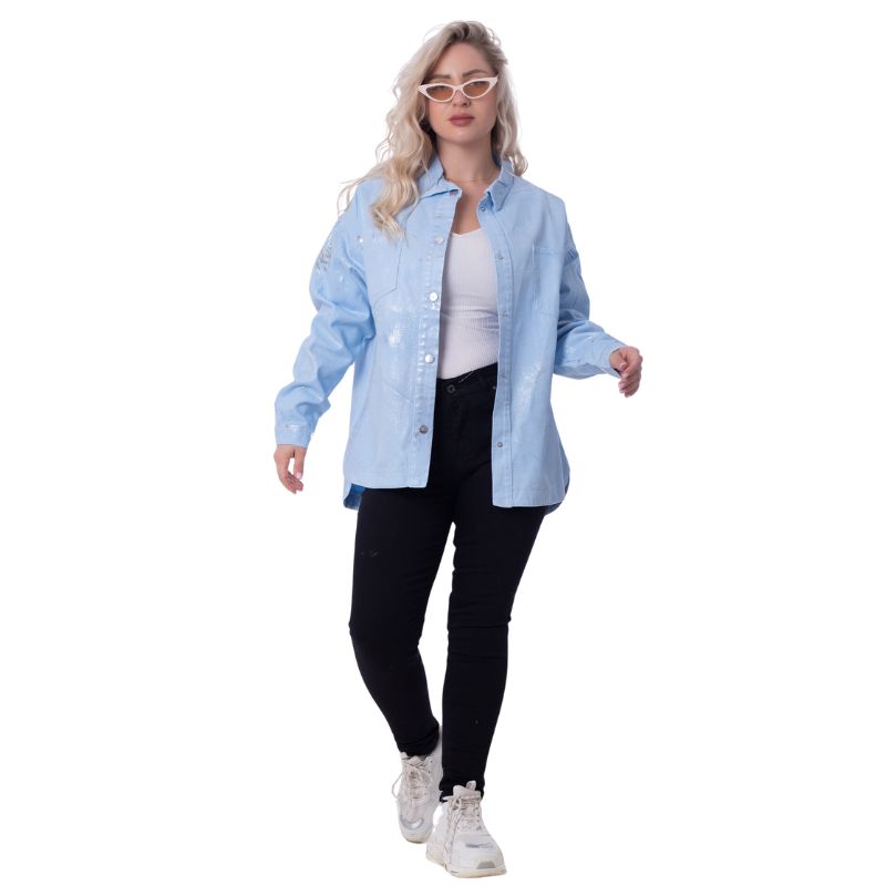 Gabardine Jacket Metallic With Pockets And Front Buttons Baby Blue Color OJ-512/1BB