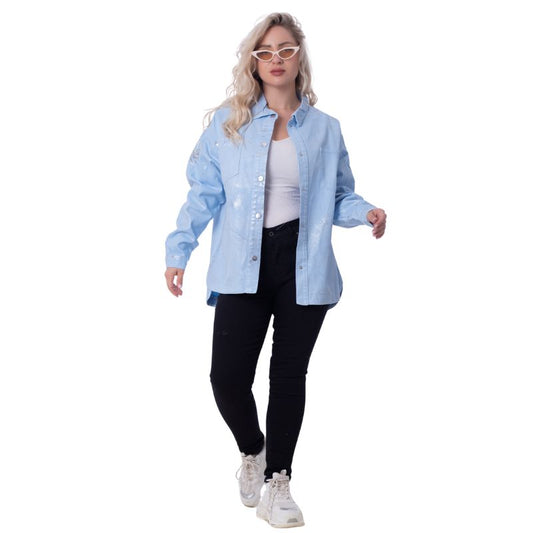 Gabardine Jacket Metallic With Pockets And Front Buttons Baby Blue Color OJ-512/1BB