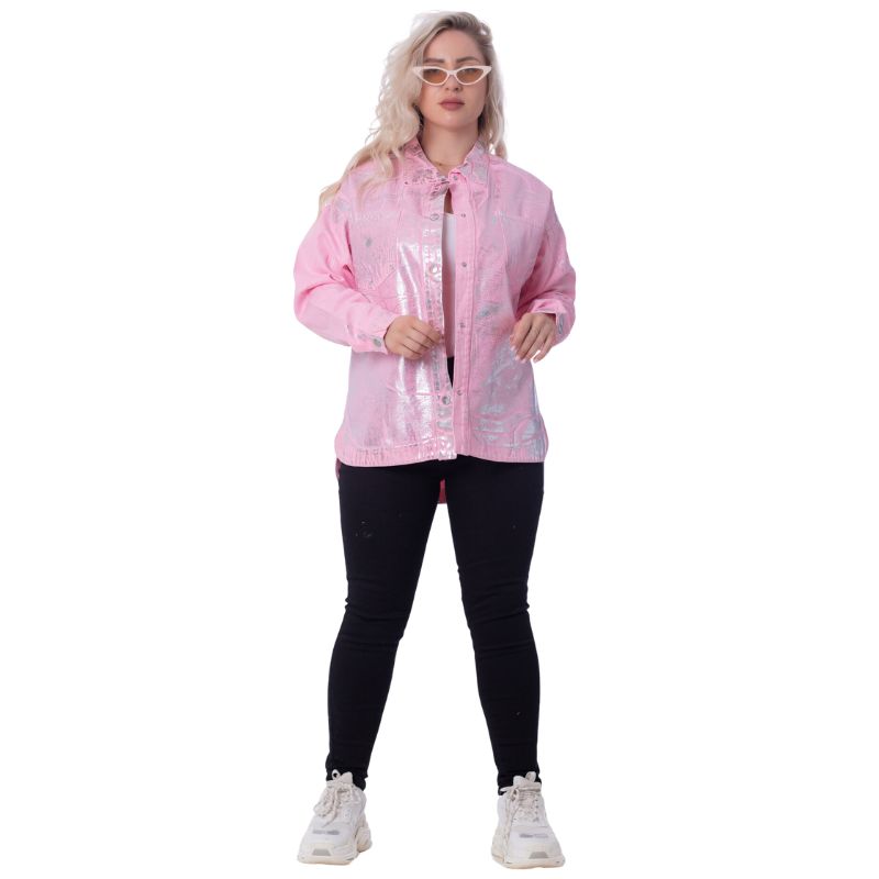 Gabardine Jacket Metallic With Pockets And Front Buttons Rose Color OJ-512/1R