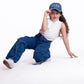 High Waist Flap Cargo Pocket Rope Dark Blue Color Jeans Pants OB-635A