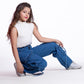 High Waist Flap Cargo Pocket Rope Medium Blue Color Jeans Pants OB-635B