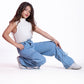 High Waist Flap Cargo Pocket Rope Light Blue Color Jeans Pants OB-635C