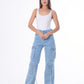 High Waist Flap Cargo Pocket Rope Light Blue Color Jeans Pants OB-634C