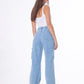 High Waist Flap Cargo Pocket Rope Light Blue Color Jeans Pants OB-634C