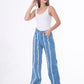 Straight Fringe Jeans Pants Light Blue Color OB-639C